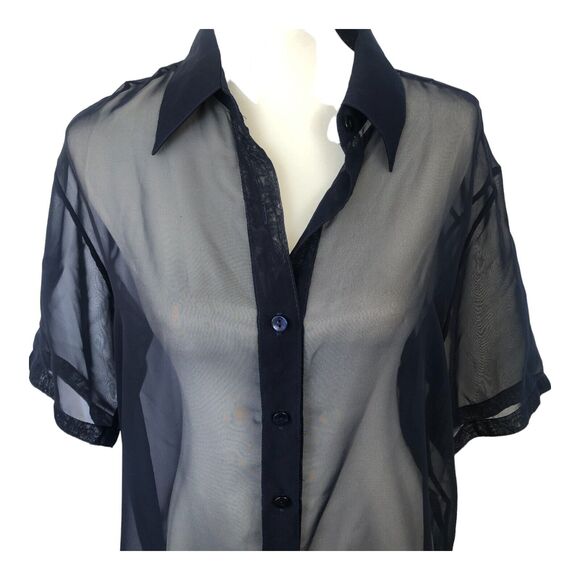 Gottex Swimwear Women's Sheer‎ Navy Button Front Tunic Cover-Up top Size S - Picture 2 of 9